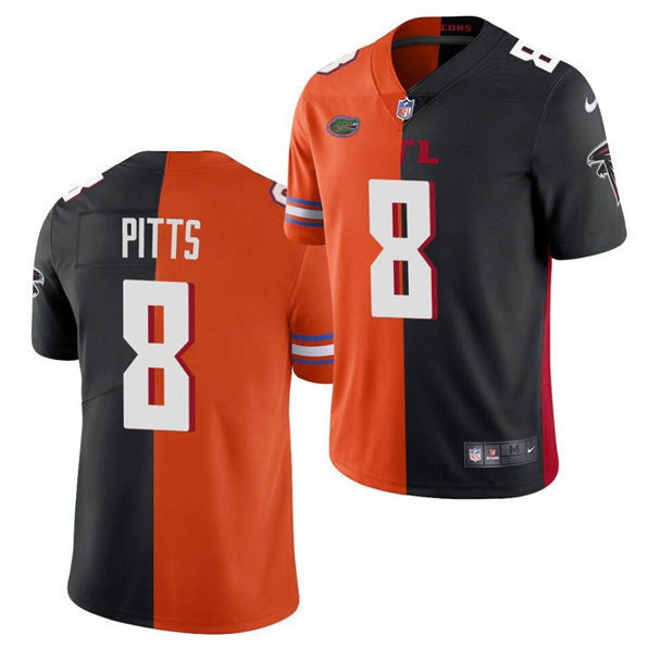 Men's Atlanta Falcons #8 Kyle Pitts 2021 Orange/Black Split Stitched Jersey